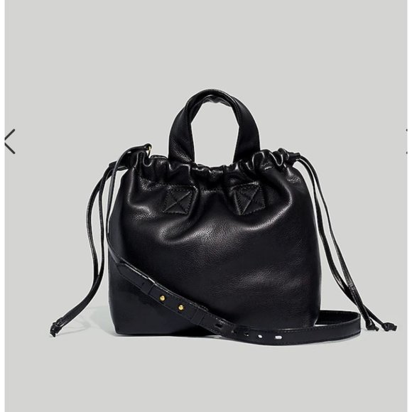 Madewell Handbags - Madewell Black Pebbled Leather Drawstring Crossbody Bag